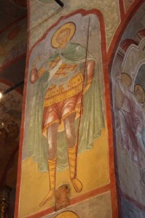 святой Димитрий Солунский, фреска Свияжского Успенского собора, XVI век.